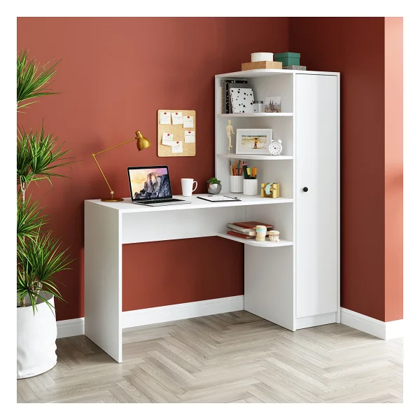 Roomart Roma Raflı Çalışma Masası , Çalışma Ofis Masası Sağ Dolap Mat Beyaz - 143 CM - Görsel 3