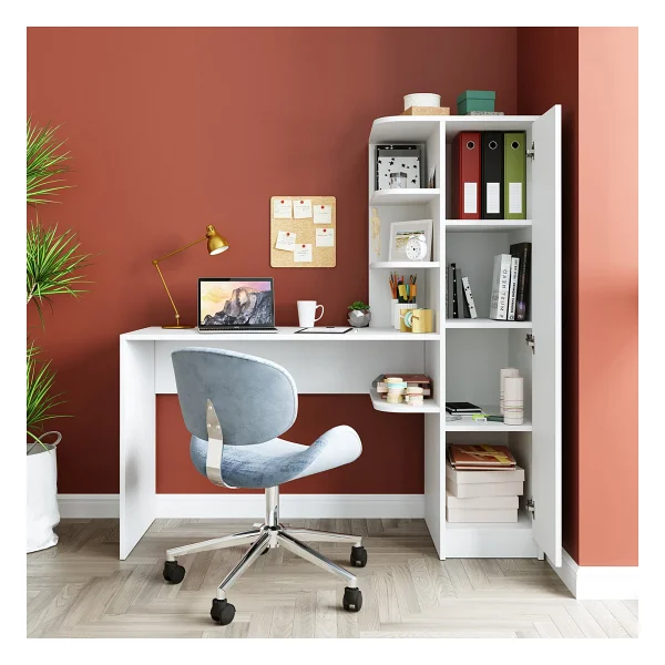 Roomart Roma Raflı Çalışma Masası , Çalışma Ofis Masası Sağ Dolap Mat Beyaz - 143 CM - Görsel 5