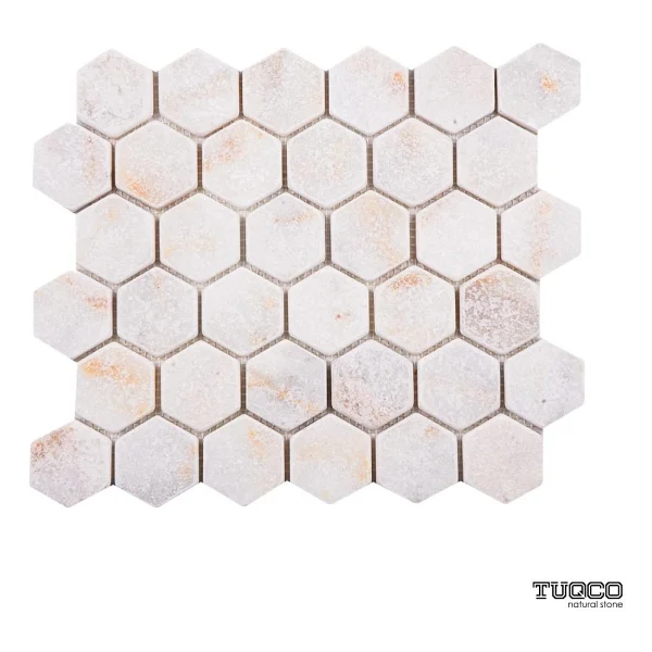 Tuqco Doğaltaş Fileli 2" Hexagon Golden Eskitme Mermer Mozaik - Görsel 3