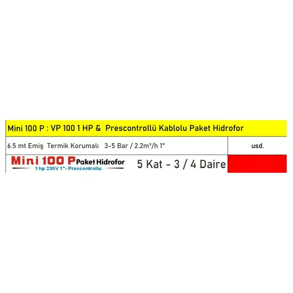 Vortex Mini 100P 1 Hp 5 Kat 4 Daire Termik Korumalı Paket Hidroforu - Kablolu Hidromatlı - Görsel 2