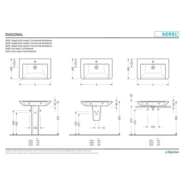 Serel Diagonal DG01TDS110H 48x65 cm Lavabo - Görsel 2