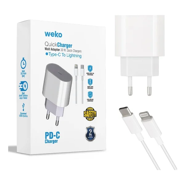 Weko WK-21443 PD-C 20 W Lightning Kablolu Hızlı Şarj Aleti - Görsel 2