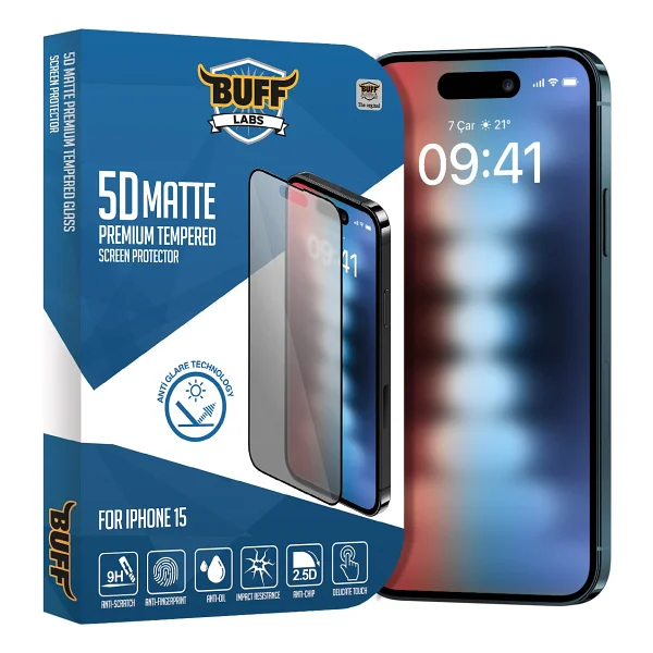 Buff iPhone 15 5D Glass Ekran Koruyucu Şeffaf - Görsel 6