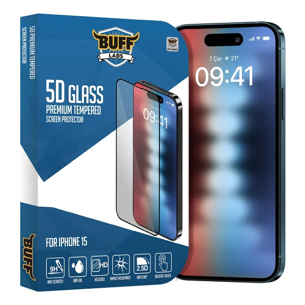 Buff iPhone 15 5D Glass Ekran Koruyucu Şeffaf - Görsel 5