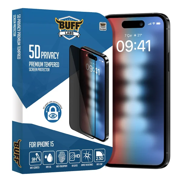 Buff iPhone 15 5D Glass Ekran Koruyucu Şeffaf - Görsel 7