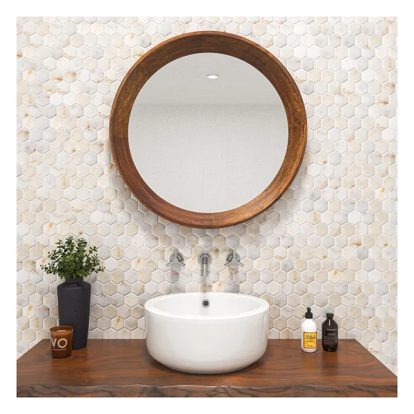 Tuqco Doğaltaş Fileli 2" Hexagon Golden Eskitme Mermer Mozaik - Görsel 2