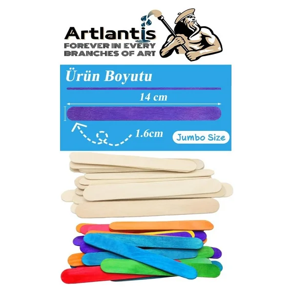 Artlantis Renkli Dil Çubuğu Geniş 50 Adet Naturel Dil Çubuğu Geniş 50 Adet 1 Paket Renkli Ve Renksiz Abeslang Dil Basma Çubuğu - Görsel 2