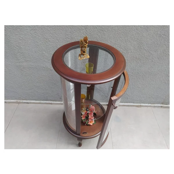 Bengi Ticaret Gümüşlük Yuvarlak Model Parlak Ceviz Kayın Aslan Ayak 3 Raf Bombe CAM120 El Yapım - Görsel 2
