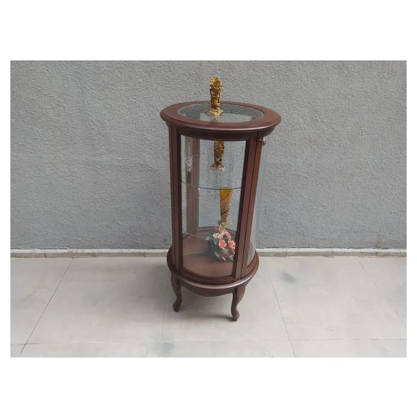 Bengi Ticaret Gümüşlük Yuvarlak Model Parlak Ceviz Kayın Aslan Ayak 3 Raf Bombe CAM120 El Yapım - Görsel 4