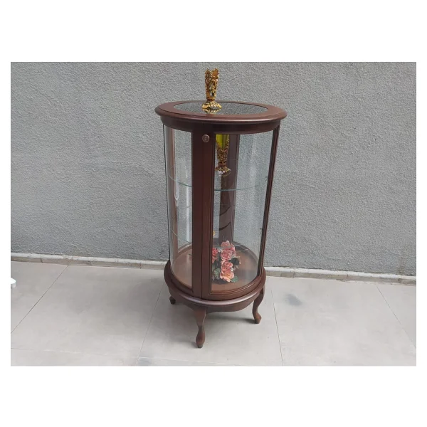 Bengi Ticaret Gümüşlük Yuvarlak Model Parlak Ceviz Kayın Aslan Ayak 3 Raf Bombe CAM120 El Yapım - Görsel 5