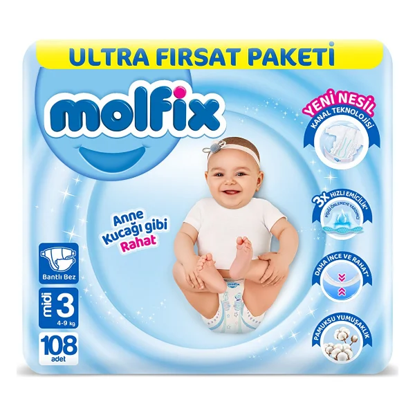 Molfix 3 Numara Midi 108'li Bebek Bezi - Görsel 8