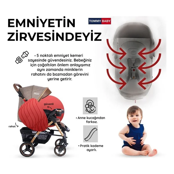 Tommybaby Tornado Plus Gold Çift Yönlü Bebek Arabası Kahverengi - Görsel 2