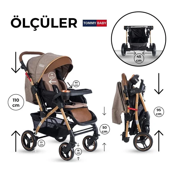 Tommybaby Tornado Plus Gold Çift Yönlü Bebek Arabası Kahverengi - Görsel 3