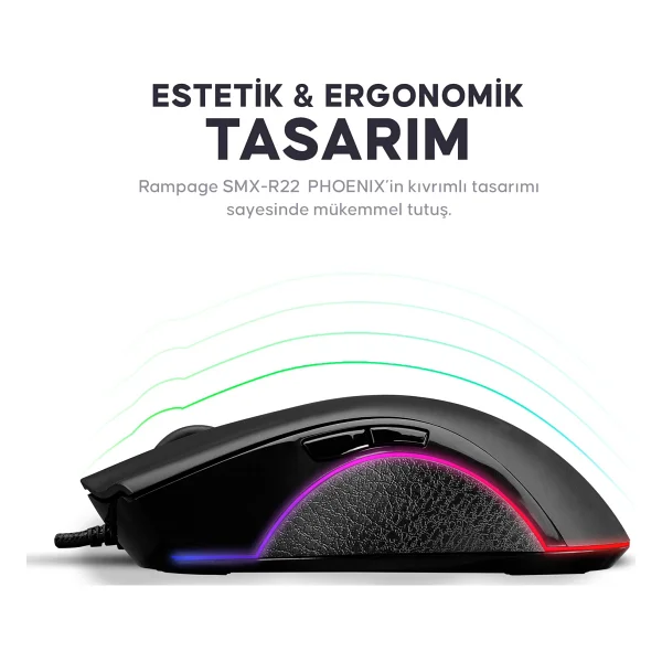 Rampage Phoenix SMX-R22 RGB Optik Kablolu Oyuncu Mouse - Görsel 2