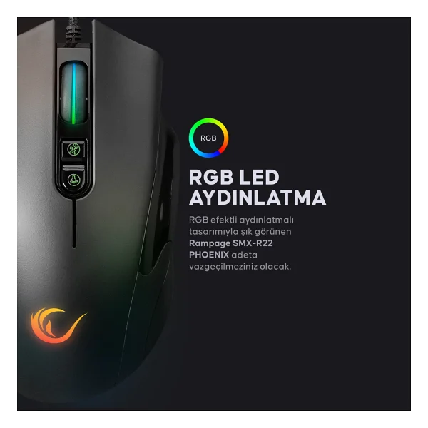 Rampage Phoenix SMX-R22 RGB Optik Kablolu Oyuncu Mouse - Görsel 6
