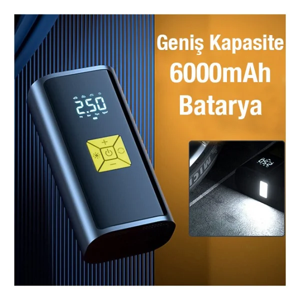 Ally ST-9620B Dijital Led Işıklı Taşınabilir Şarjlı Araç Kompresörü - Görsel 2