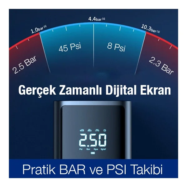 Ally ST-9620B Dijital Led Işıklı Taşınabilir Şarjlı Araç Kompresörü - Görsel 3