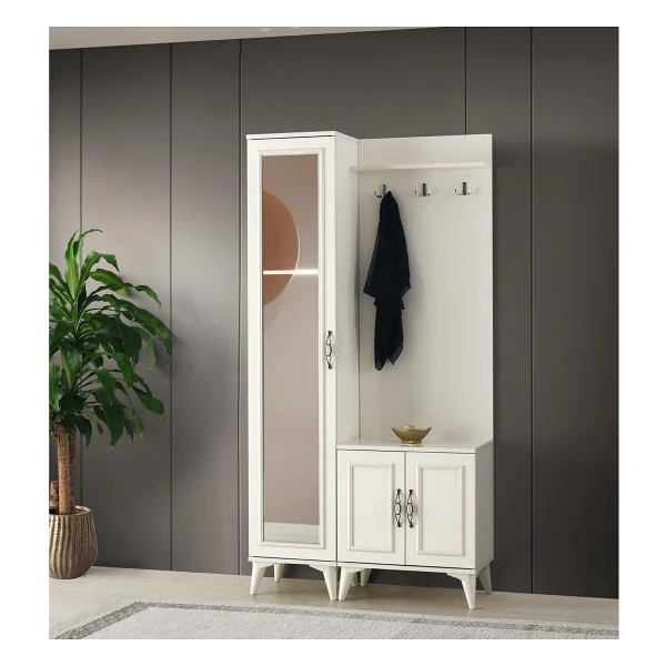 Erezoğulları Nehir Portmanto Askılık Ayakkabılık Aynalı 100x36x200 Ekru - Görsel 6