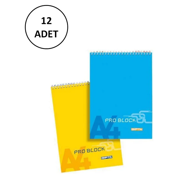 Gıpta A4 Bloknot Pro-Block Spiralli Karton Kapak Kareli 40 Yaprak 12 Adet - Görsel 2