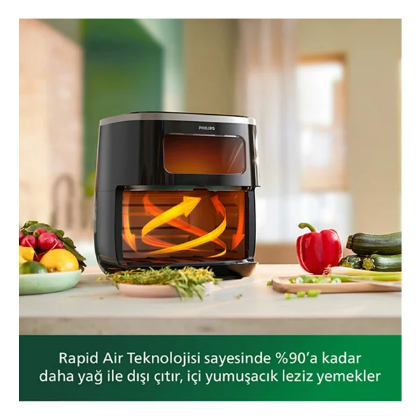 Philips Rapid Air 5.6 Litre Camlı Airfryer Xl Fritöz - Görsel 6
