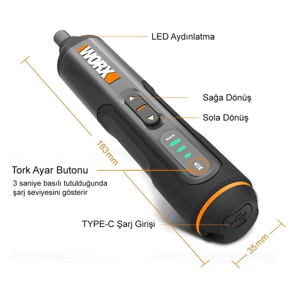 Worx WX240 4 V 1.5 Ah Li-Ion Akıllı Şarjlı Tornavida - Görsel 3
