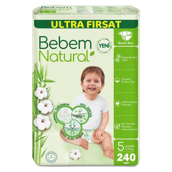 Bebem Natural 5 Numara Junior 80'li 3 Adet Bebek Bezi - Görsel 8