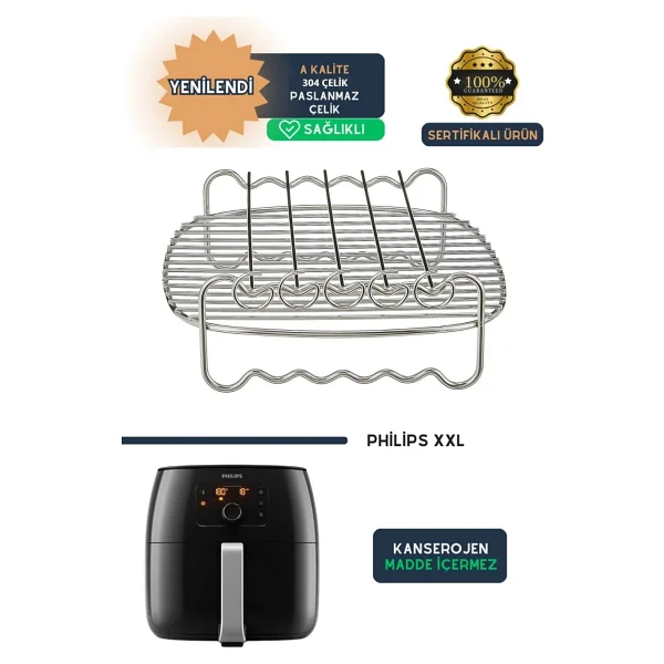 Popüler Philips Xxl Hd 9870/20 - Hd9650/90 Airfryer Uyumlu Aksesuar Xxl Izgara Teli Fritöz - Görsel 2