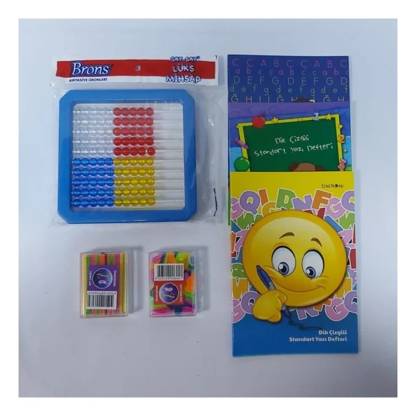 Brons Abaküs, Fasulye, Sayı Çubuğu Ve 3 Adet Dik Çizgili Defter - Görsel 2
