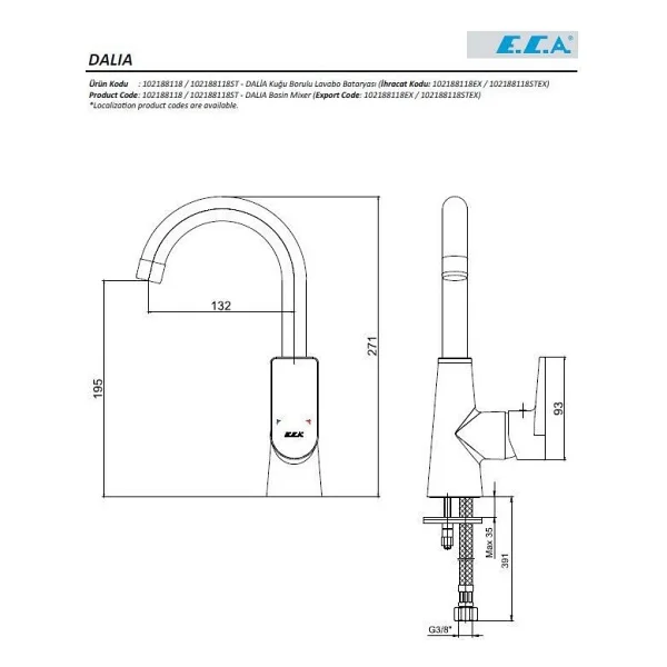E.C.A. Dalia 102188134 Lavabo Bataryası - Görsel 3