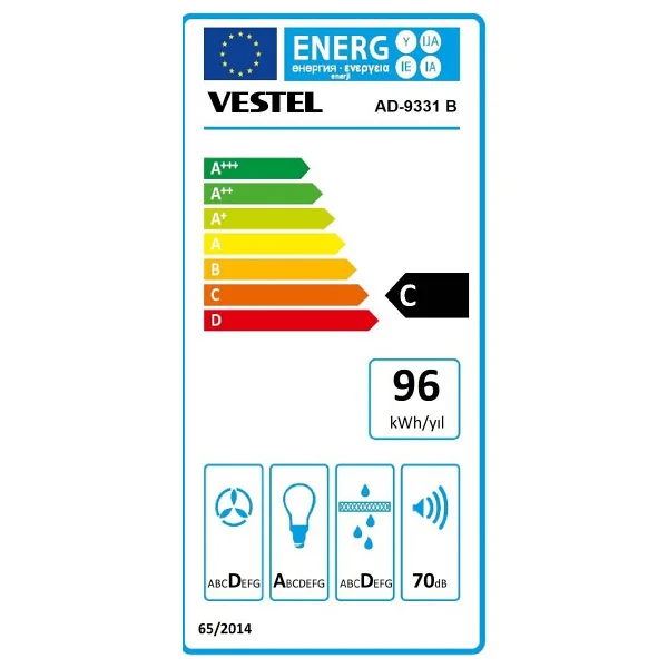 Vestel AD-9331 B Beyaz Ankastre Davlumbaz - Görsel 4
