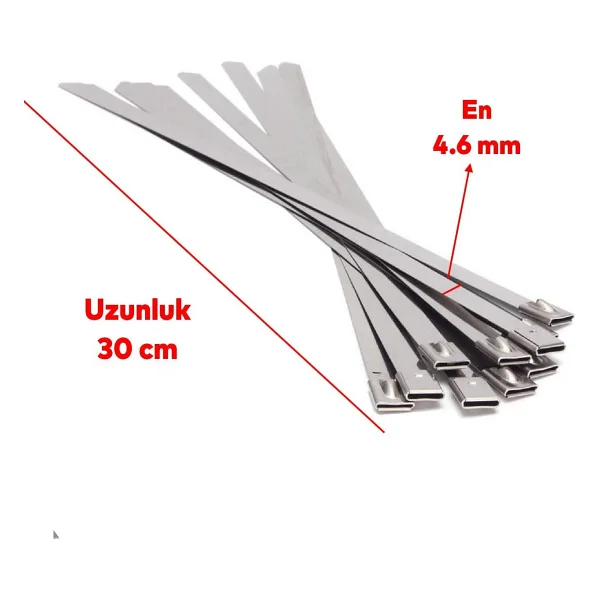 Badem10 Cırt Kelepçe Metal Paslanmaz Çelik Kablo Zip Bağı Çok Amaçlı Bağlama 4.6X300 1 Adet - Görsel 2
