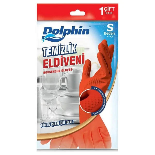 Dolphin Lateks Bulaşık Temizlik Eldiveni - Kırmızı - Small Boy (Küçük) - 7-7,5-10 Paket - Görsel 2