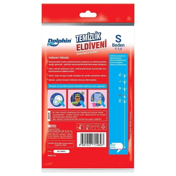 Dolphin Lateks Bulaşık Temizlik Eldiveni - Kırmızı - Small Boy (Küçük) - 7-7,5-10 Paket - Görsel 3