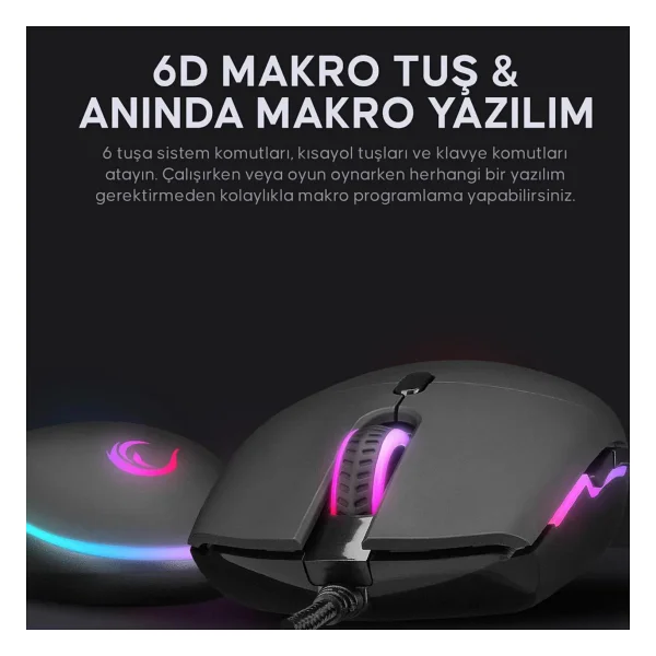 Rampage SMX-R63 GLORY RGB Makrolu Ergonomik Optik Kablolu Oyuncu Mouse - Görsel 8