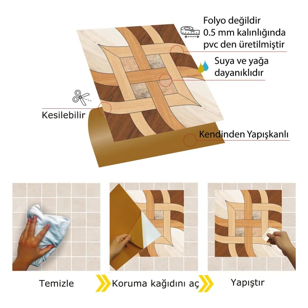 Tink Kendinden Yapışkanlı Ahşap 010 Desenli Pvc Karo 30X30 cm (11 Adet) 1m2 - Görsel 3