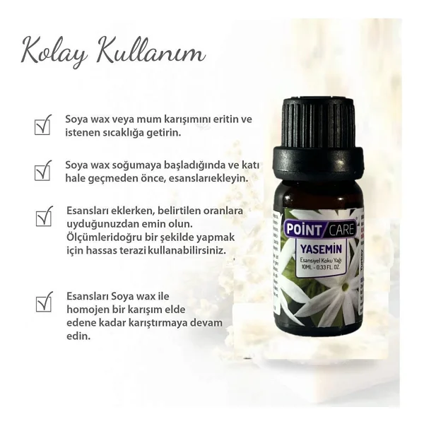 AY MAGNET Point Care Yasemin Mum Esansı 10ML , Mum Koku Soya Wax Esansı Yasemin Kokulu(1 Adet) - Görsel 4