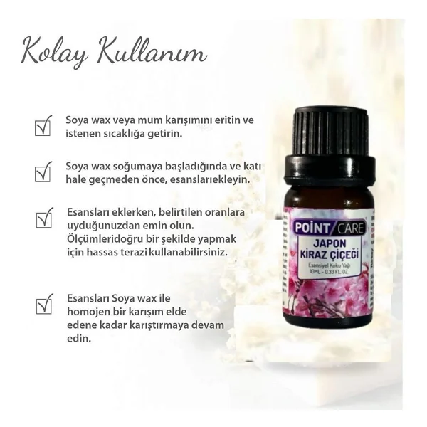 AY MAGNET Point Care Japon Kiraz Çiçeği Kokulu Mum Esansı 10ML , Mum Koku Soya Wax Esansı (1 Adet) - Görsel 5