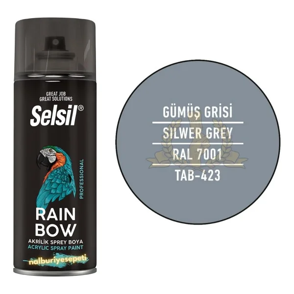 Selsil Rainbow Akrilik Sprey Boya Gümüş Gri 400 Ml. - Ral7001 - Görsel 2