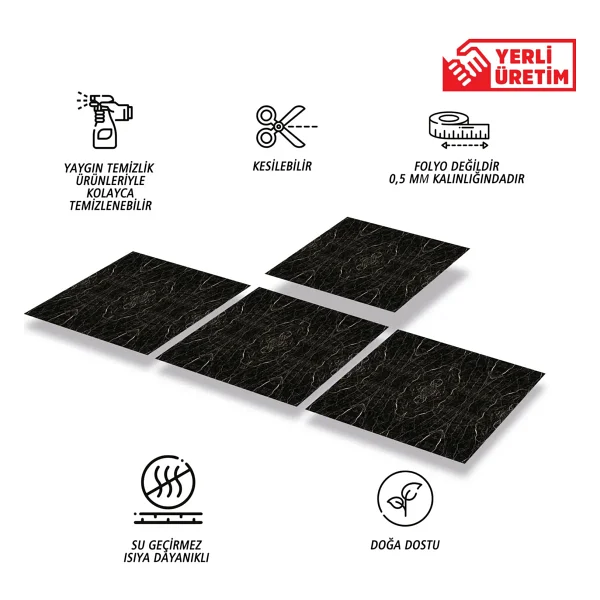 Tink Kendinden Yapışkanlı Kesilebilir Mermer 001 Desenli Pvc Karo 30x30 cm 11 Adet 1m2 - Görsel 2