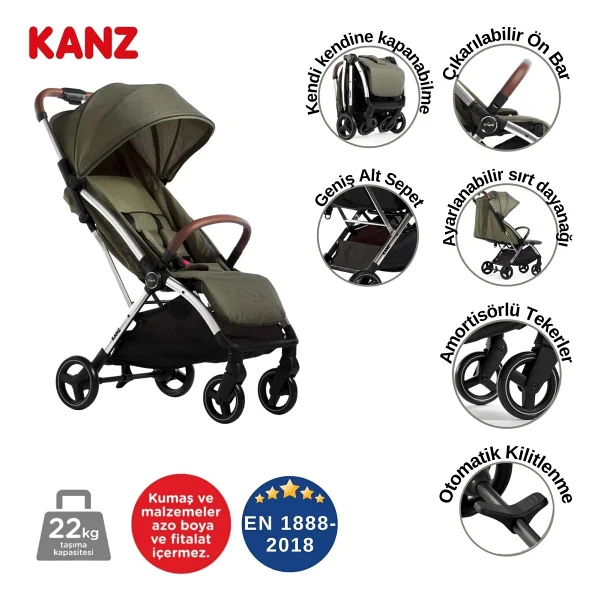 Kanz A-Go Yeşil Kabin Bebek Arabası - Görsel 9