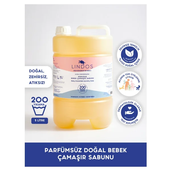 Lindos Doğal Kokusuz Bebek Çamaşır Sabunu 5000 ml - Görsel 8