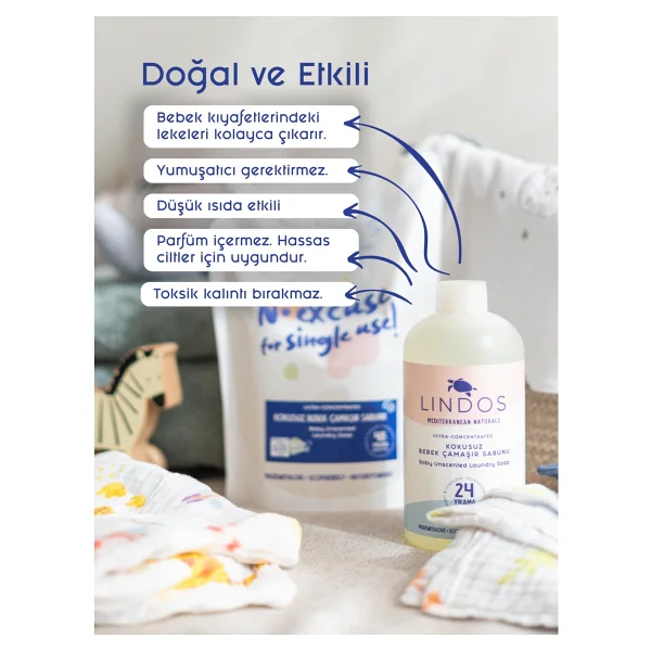 Lindos Doğal Kokusuz Bebek Çamaşır Sabunu 5000 ml - Görsel 2