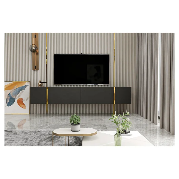 Givayo Mobilya Su Tv Ünitesi Altın 150 cm Duvara Monte Ayaklı - Beyaz - Görsel 8