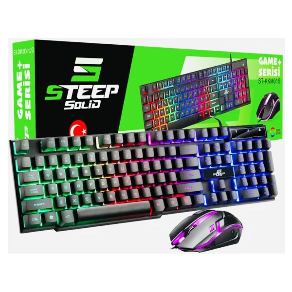 Steep Solid Oyuncu Işıklı Q Klavye & Mause Seti ST-KKM01S M1 - Görsel 3