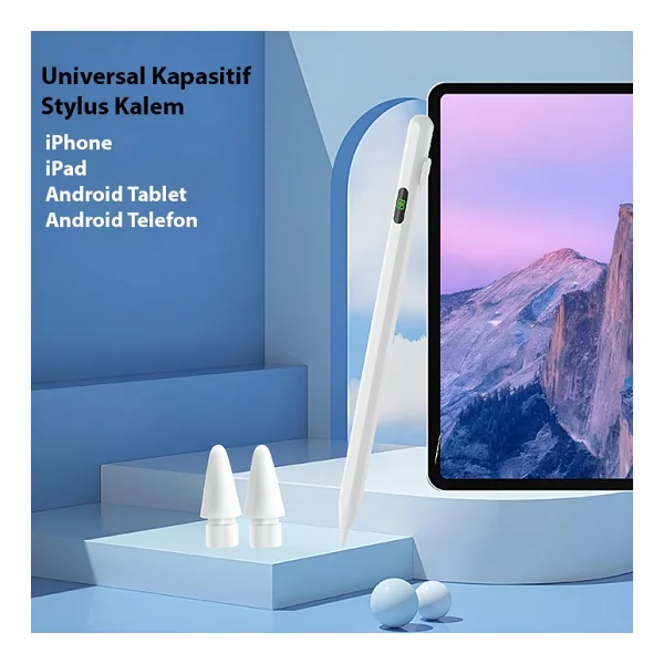 Ally K-2268 Dijital Göstergeli Universal Kapasitif Stylus iPad Tablet Dokunmatik Kalem - Beyaz - Görsel 6