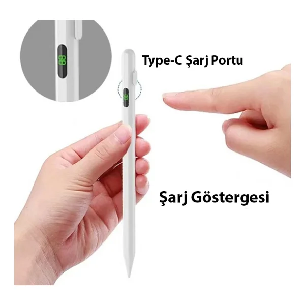 Ally K-2268 Dijital Göstergeli Universal Kapasitif Stylus iPad Tablet Dokunmatik Kalem - Beyaz - Görsel 3