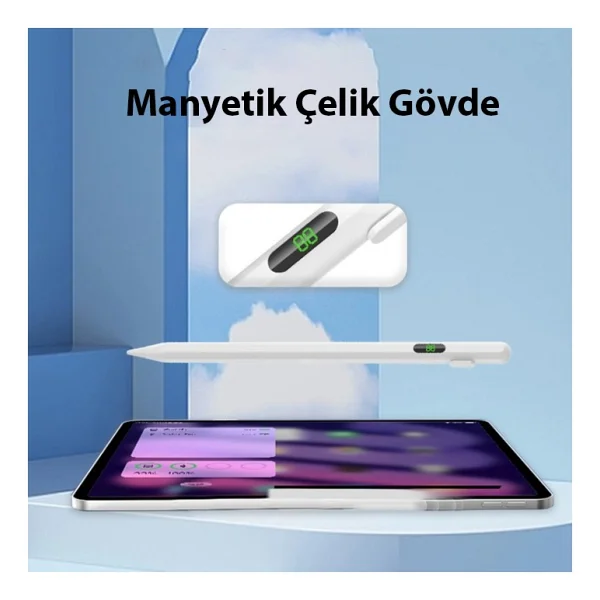 Ally K-2268 Dijital Göstergeli Universal Kapasitif Stylus iPad Tablet Dokunmatik Kalem - Beyaz - Görsel 4