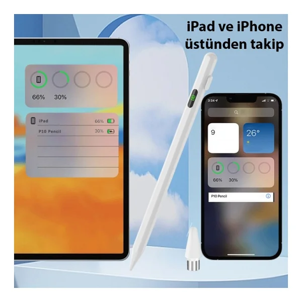 Ally K-2268 Dijital Göstergeli Universal Kapasitif Stylus iPad Tablet Dokunmatik Kalem - Beyaz - Görsel 5
