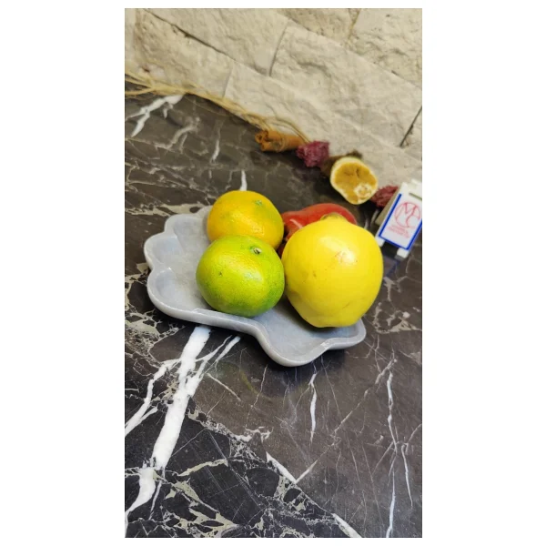 Marble Center Mermer Istiridye Sunumluk Tepsi Dekoratif Çerezlik Kase Tabak - Gri - Görsel 2