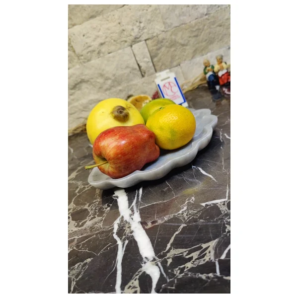 Marble Center Mermer Istiridye Sunumluk Tepsi Dekoratif Çerezlik Kase Tabak - Gri - Görsel 3